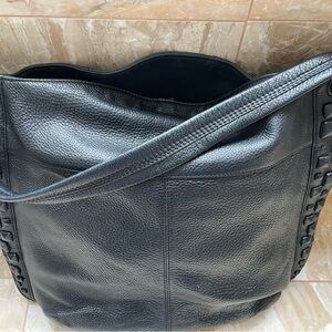 BCBGMAXAZRIA Black Studded Leather Shoulder Tote - Width 16” & Height 15”